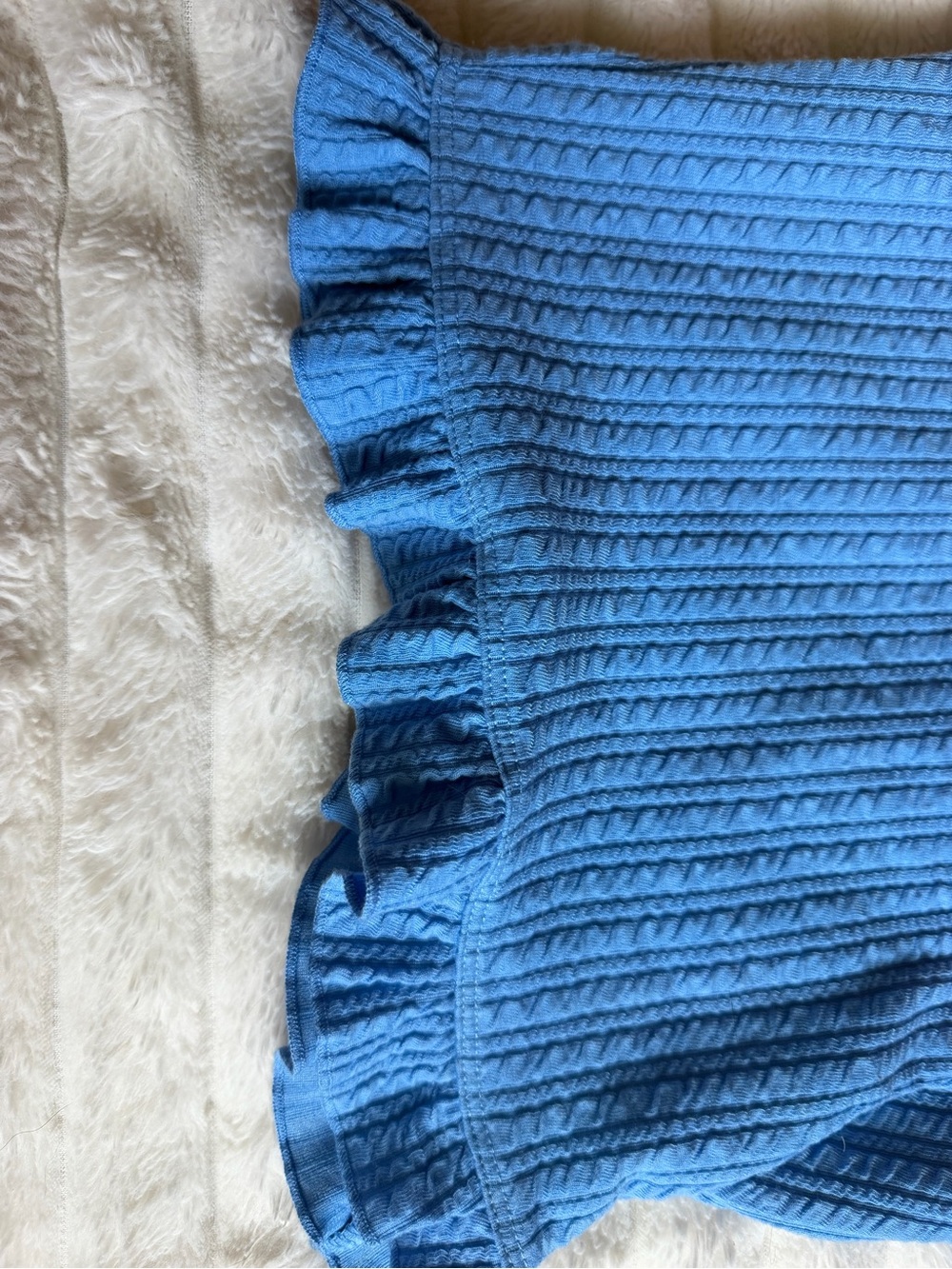 Altar'd State Blue Ribbed Square-Neck Ruffle Crop Top - Picture 4 of 5